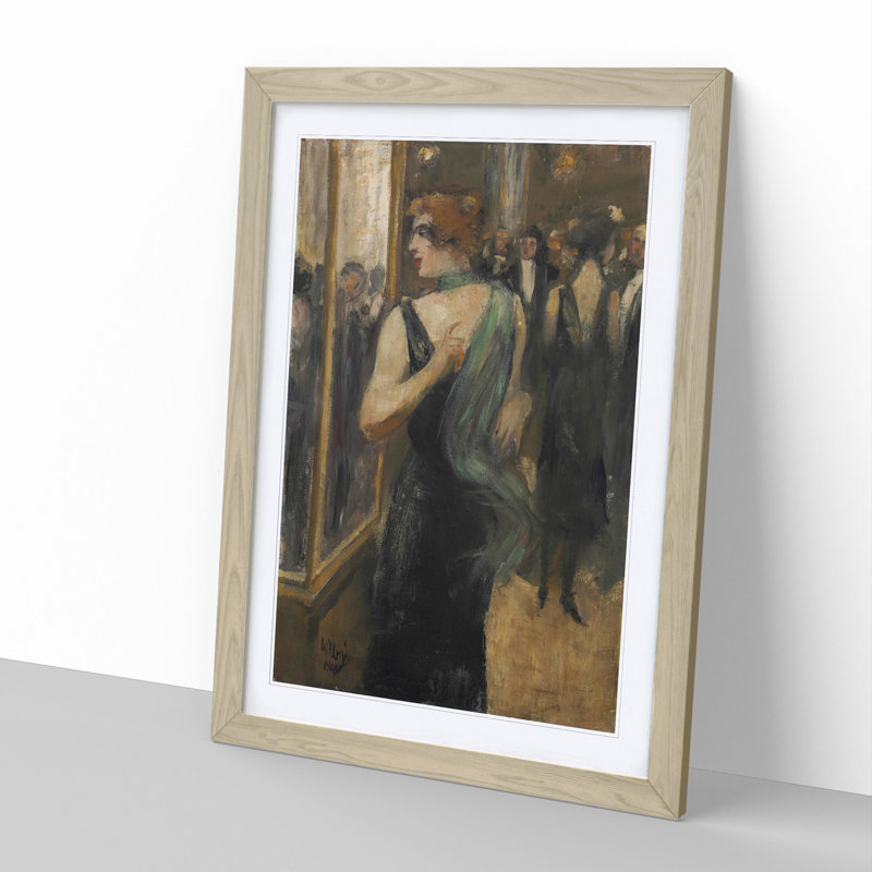 Dame in Black by Lesser Ury - Picture Frame Painting, 36cm H x 27cm W x 2cm D, Oak Framed