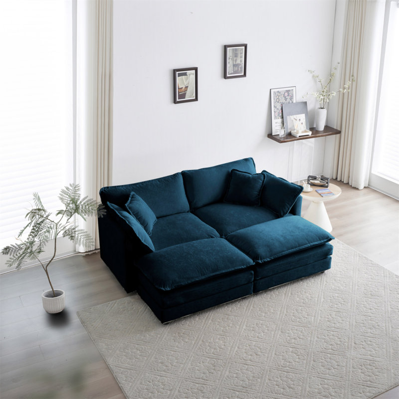 Canapé modulaire rembourré 4 pièces, 1 canapé 2 places 2 pièces et 2 repose-pieds, causeuse 2 places avec repose-pieds en chenille