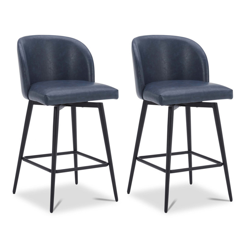Benedit Swivel Counter & Bar Stool, Navy Blue Pebbled Faux Leather, Counter Stool (27" Seat Height)