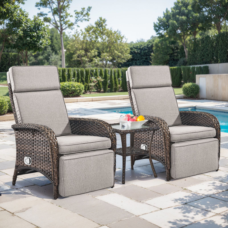 Serita Serita Outdoor All-Weather PE Wicker Adjustable Reclining Lounge Chair With Cushions, Beige