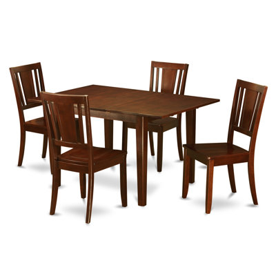 Ensemble de table de salle à manger 5 pièces pour 4 personnes comprenant une table de cuisine rectangulaire avec rallonge papillon et 4 chaises de salle à manger, acajou
