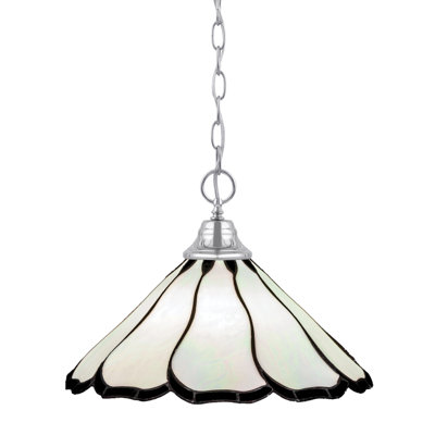 Arrietty Chain Hung Pendant With 16" Pearl & Black Flair Art Glass