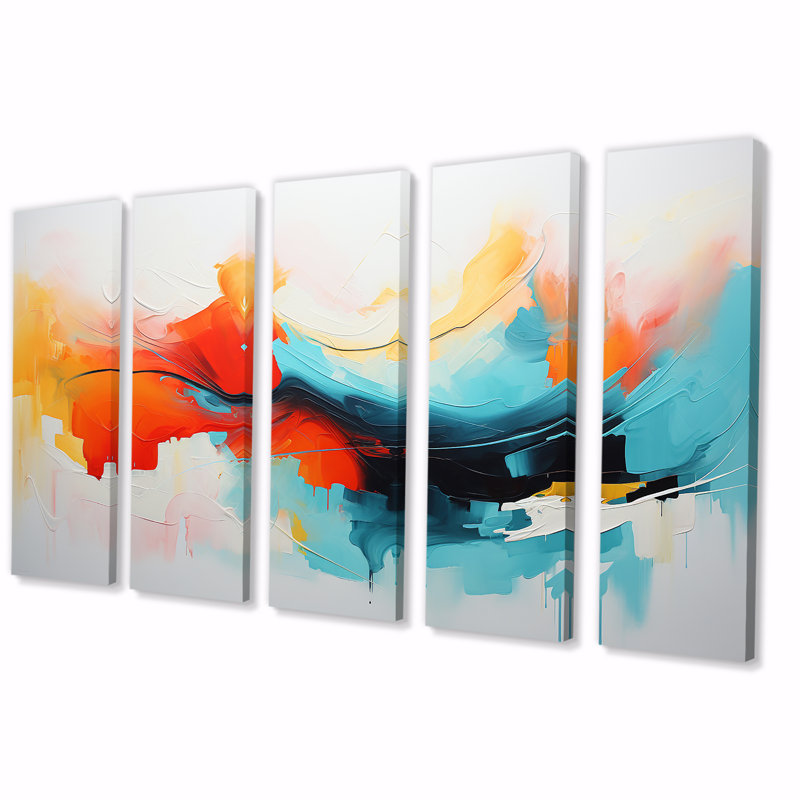 «Colorful Abstract Expression IV», ensemble de 5 peintures murales abstraites, H 32 po x l 80 po