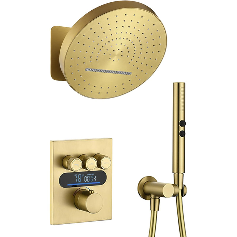 Lefton Shower System In Fahrenheit Display (battery-free), 13” Overhead Round Rainfall Shower Head With All-in-one Handheld Spray Showerhead, 4-in-1 Control System, Sswm2501