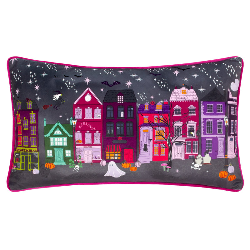 Creepy Town Abstract Purple Rectangular Throw Cushion