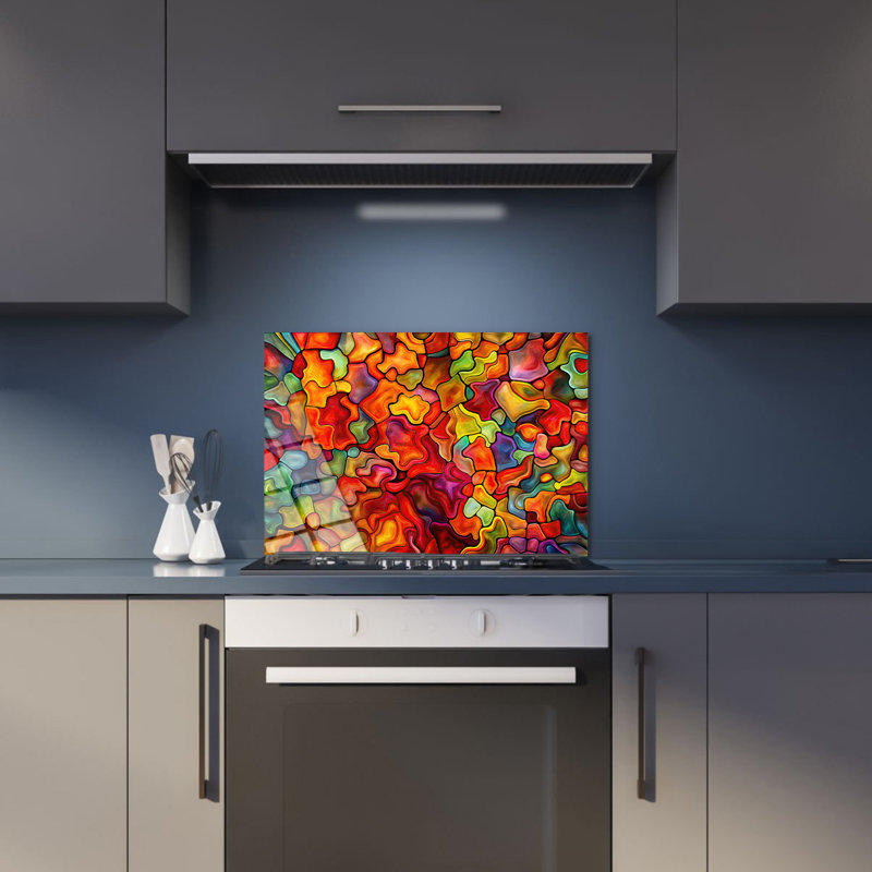 Vivid Mosaic Tempered Glass Backsplash - Kitchen Wall Decor, 24" H x 30" W x 0.5" D