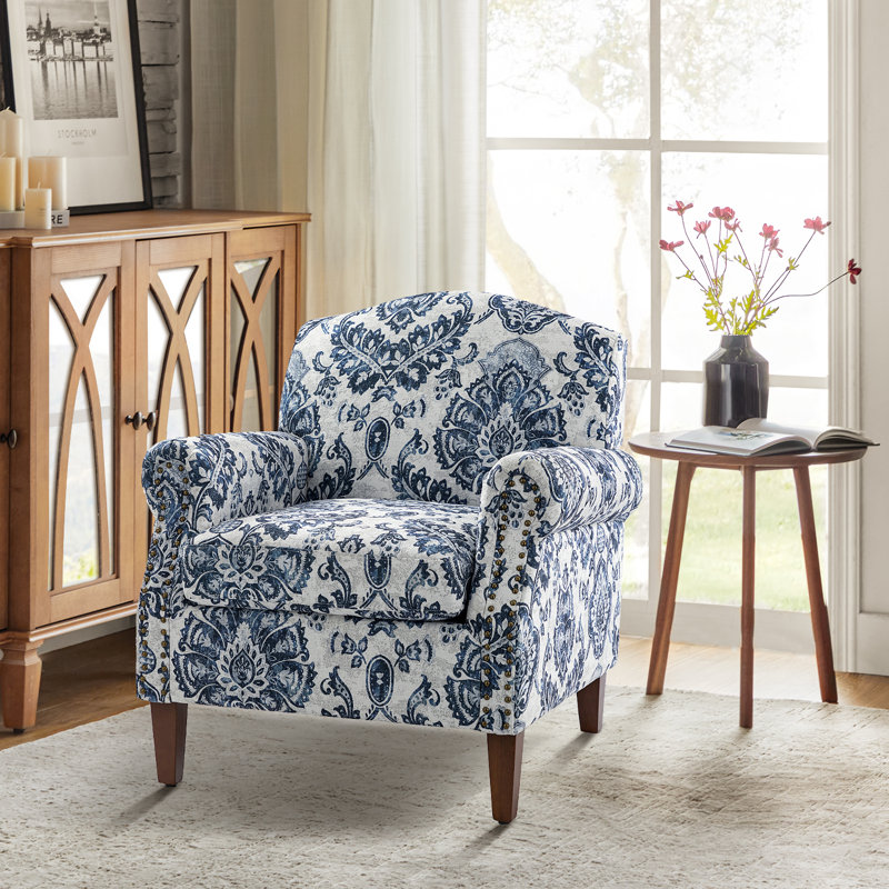 Mooresville 31''W Traditional Armchair With Nailhead Trims, Navy Polyester