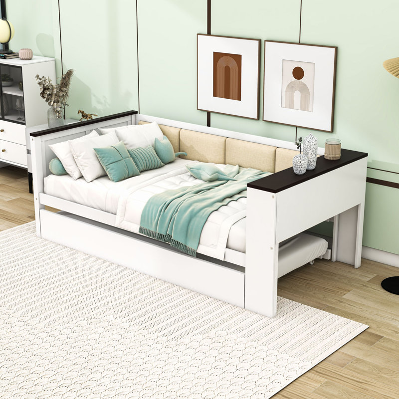 Wooden Daybed with Trundle, Storage Shelves and USB Port, Twin