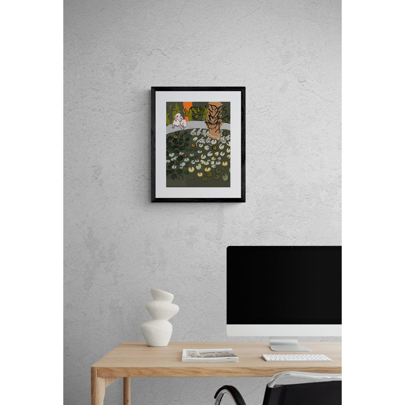 «Frog Pond» par Deborah Blum, Papier avec cadre noir, 20" H x 16" W