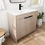 Meuble-lavabo autoportant de 36 po. Évier en céramique blanche et 2 portes d'armoire à fermeture en douceur. Chêne uni scintillant. Tablette réglable. Poignées en métal. Contreplaqué massif 36 po autoportant.-615693035