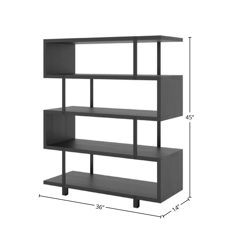 Bibliothèque bois de frêne et acier, (4 tablettes) H 45 po x l 36 po x P 14 po, Noir