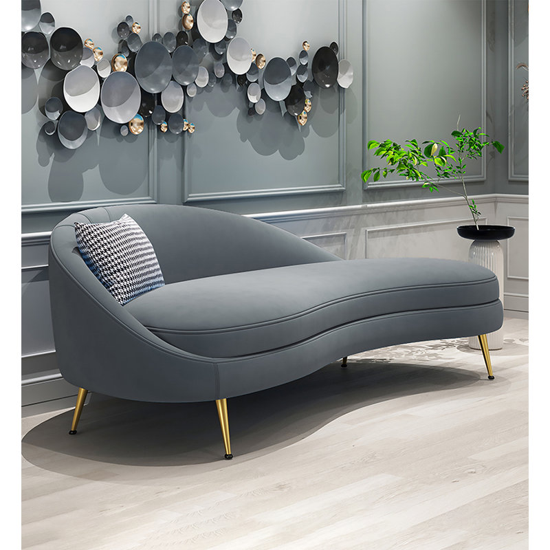 Chaise longue en velours de bois massif de style italien de luxe légère pour chambre à coucher et salon