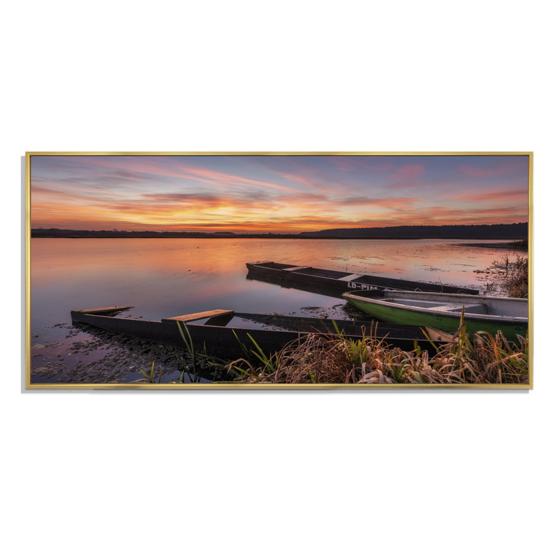 Dramatic Sunrise Lake - Print on Canvas, 8" H x 12" W x 1" D, Gold Framed
