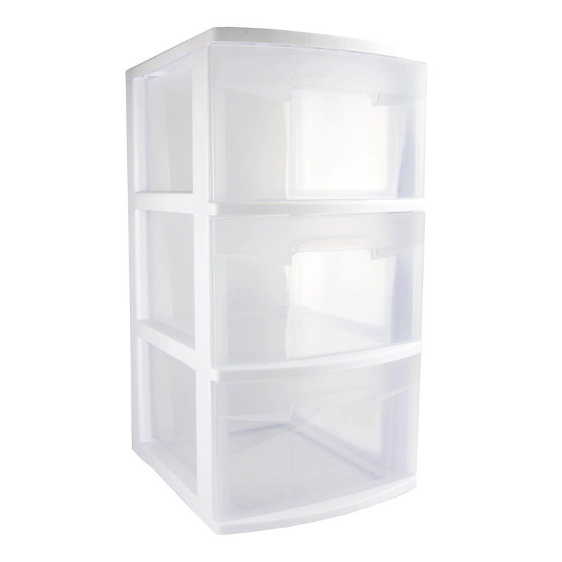 Sterilite 3 Drawer Storage Cart, Plastic Rolling Organizer with Wheels, White
