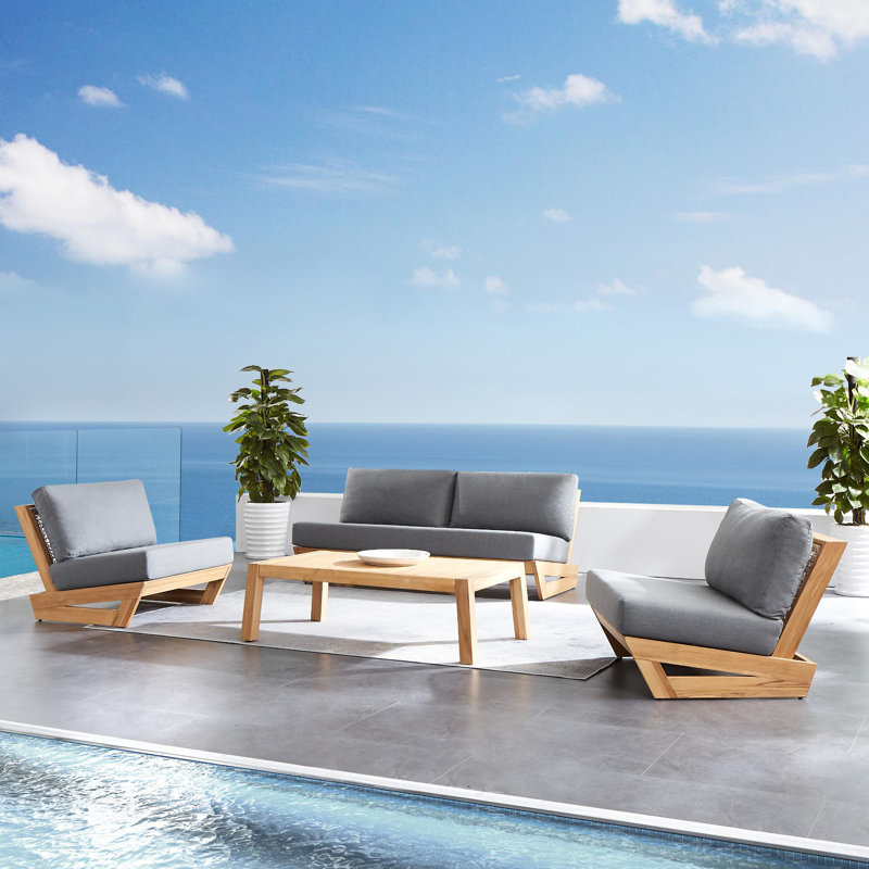 MURCANO Hadria 4-Piece Solid Grade-A Teak Sofa Set with Sunbrella Cushions - Premium Outdoor Seating Group