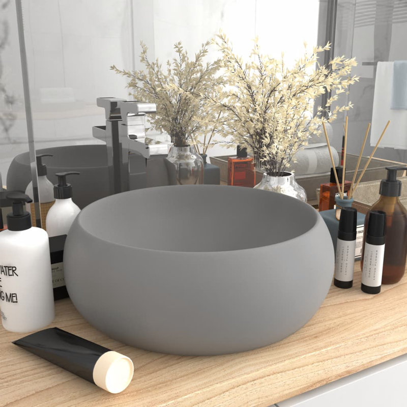 Belfry Bathroom Baymore 400mm L x 400mm W Ceramic Circular Sink, Light Grey