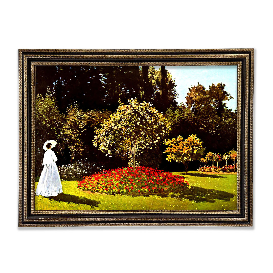 Gerahmtes Leinwandbild Woman In The Park With Poppies von Claude Monet