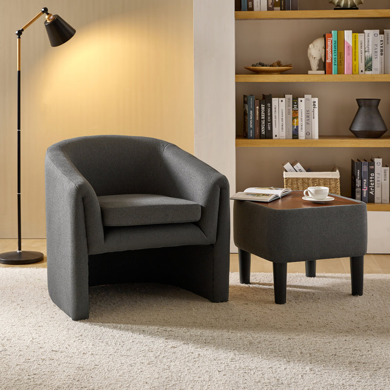 Yeomans Modern Upholstered Versatile Barrel Chair With Removable Leg Storage Ottoman, Charcoal
