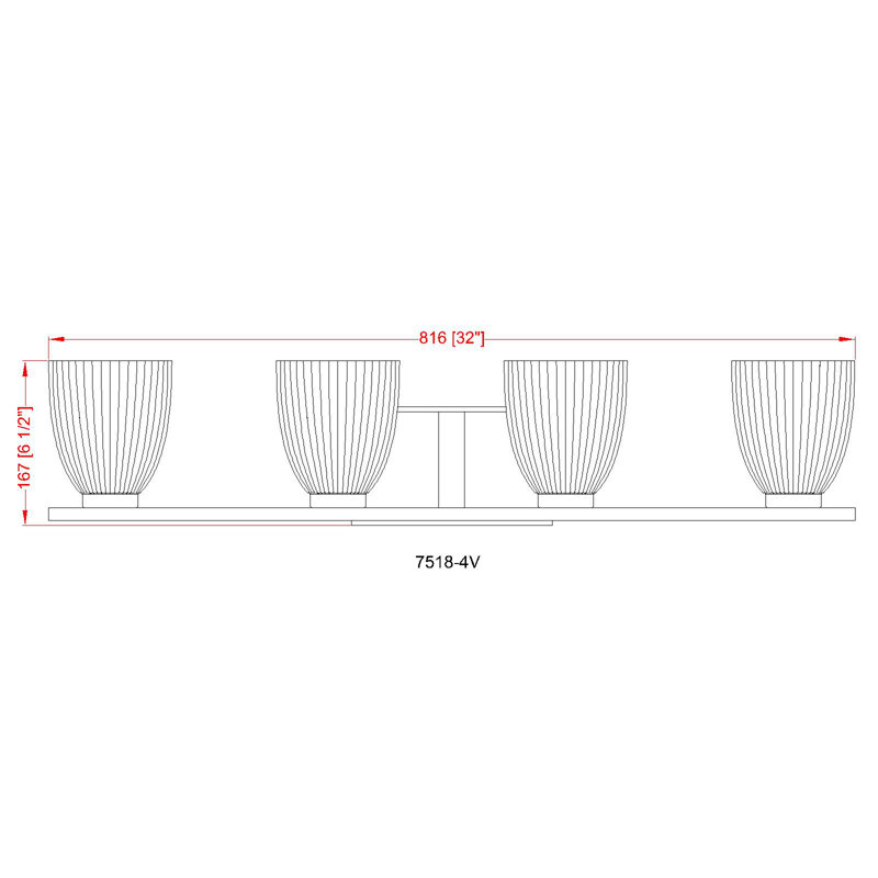 Mateo Modern Vanity, 6.5" H x 32" W x 6.5" D, Brushed Nickel, 4 Lights