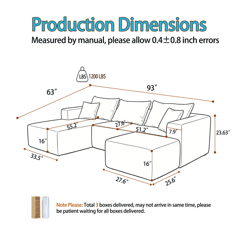 Ensemble de canapé modulaire sans os 92,5 po, ensemble de canapé en velours côtelé moderne en forme de U sans assemblage requis