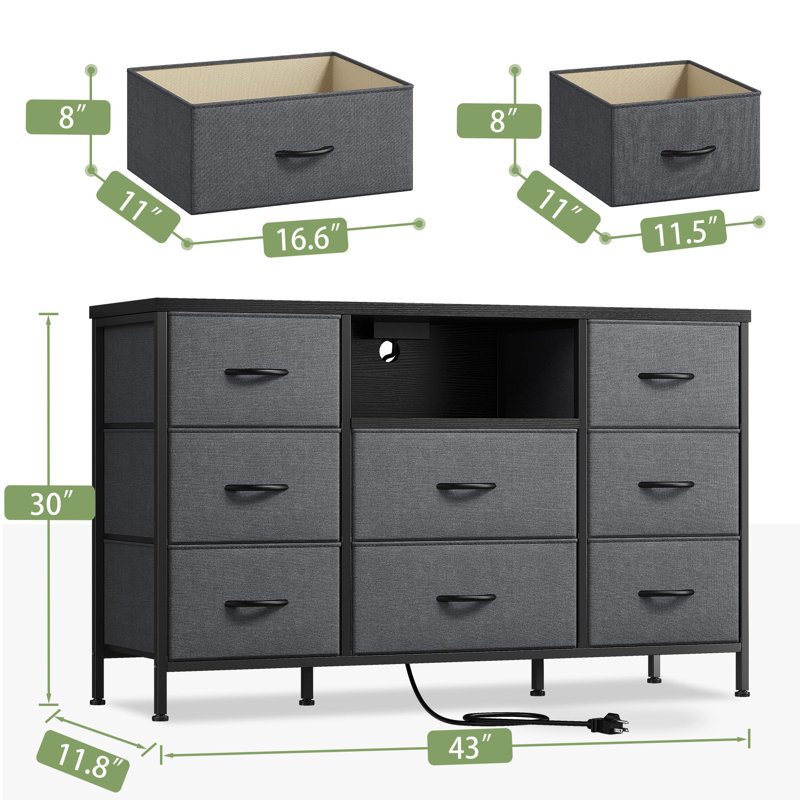 Alfie-Thomas 8 - Drawer Dresser, Gray/Black