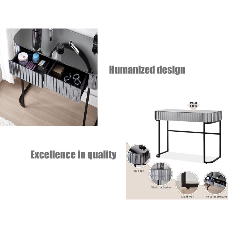Table de coiffeuse avec miroir, Gris