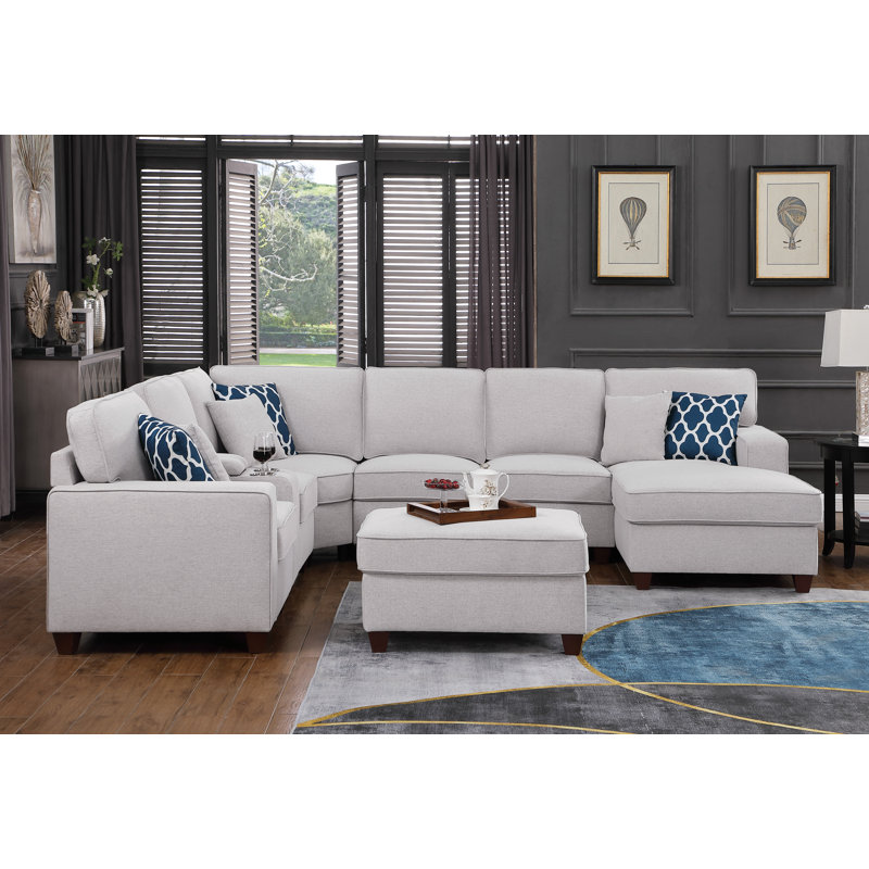 Bitter Upholstered U-Shaped Sectional Left Hand Facing, Light Gray