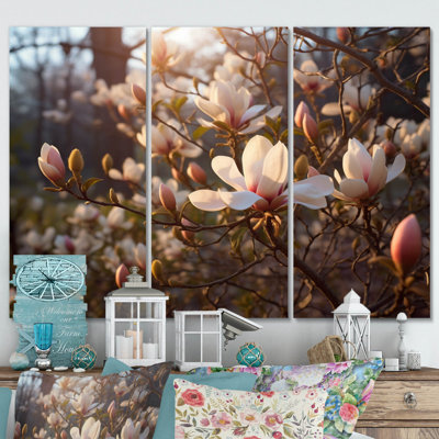«White Pink Magnolias Landscape IV», ensemble de reproductions d'art en métal