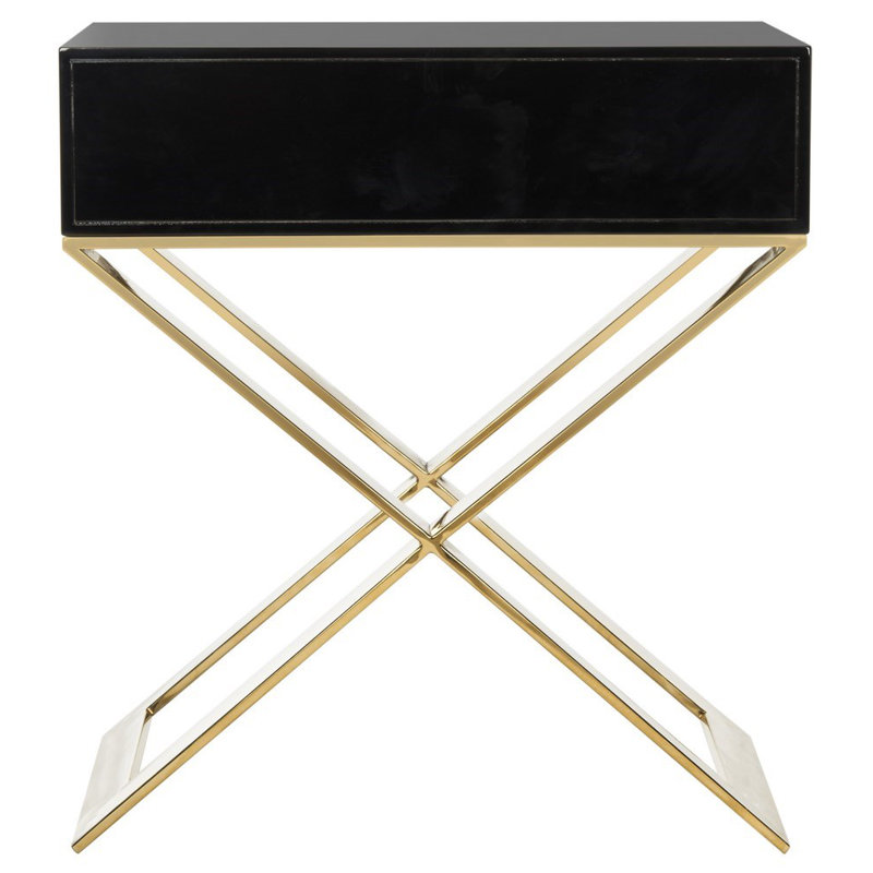 Table de bout avec rangement à pieds croisés Gulfport, Laque noire
