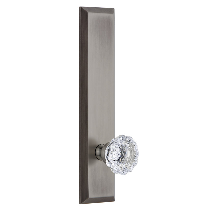 Poignée de porte en cristal Grand Fontaine Fifth Avenue, Étain antique, 2 3/8 po, Droitier