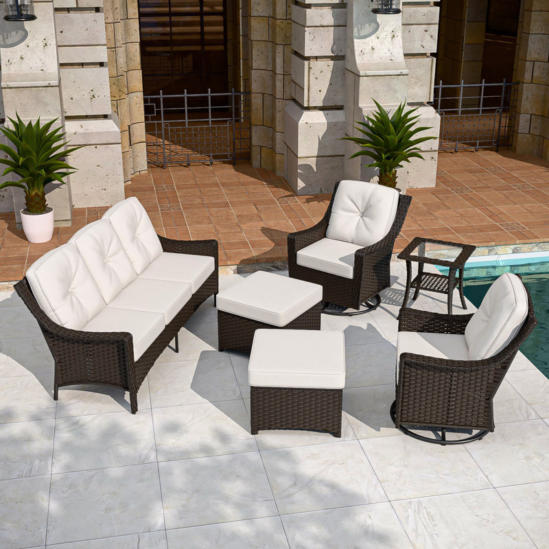 6 Piece Sectional Seating Group with Cushions, Beige