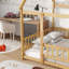 Lit double en bois pleine grandeur en forme de maison avec garde-corps de sécurité et finition naturelle pour un jeu imaginatif et un sommeil confortable-1495094221
