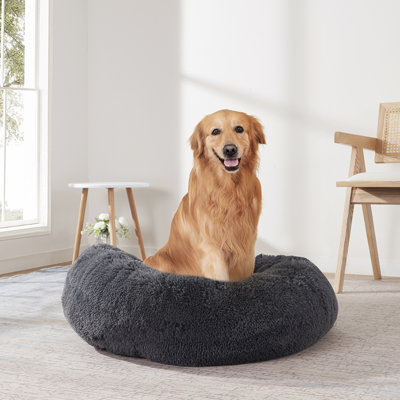 Lit rond en fausse fourrure anti-angoisse