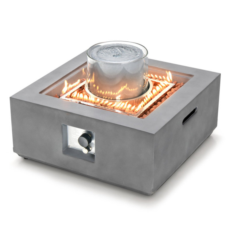 Table de foyer au propane carrée 28 po avec fontaine, pare-vent, couvercle, couvercle, pierres à lave, foyer au gaz 50 000 BTU