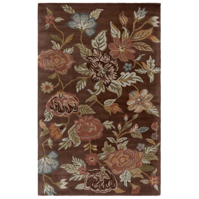 Emrick Hand Hooked Wool/Cotton/Latex Floral Rug in Brown