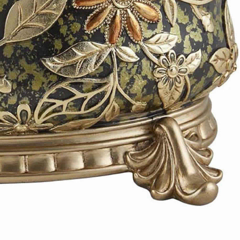 Majestic Gold and Black Floral Jewelry Box with Pedestal