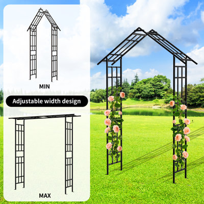Adjustable Width Metal Garden Arbor Trellis, Heavy Duty Outdoor Climbing Plant Support Arch for Roses Vines Yard Decor