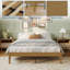 Base de lit grand format, lit plateforme en bois naturel robuste de 14 pouces avec support en lattes de bois massif, conception silencieuse, assemblage facile, sans sommier, base de lit en bois sans tête de lit (naturel)-130108554