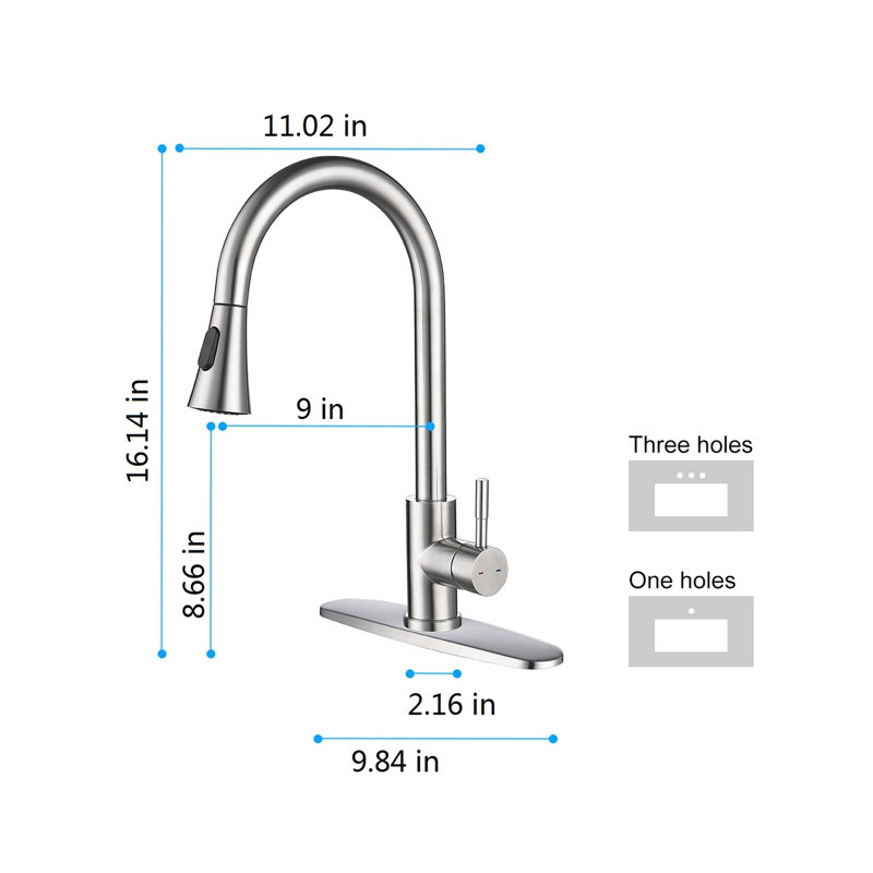 Robinet de cuisine avec douchette extractible, Nickel brossé