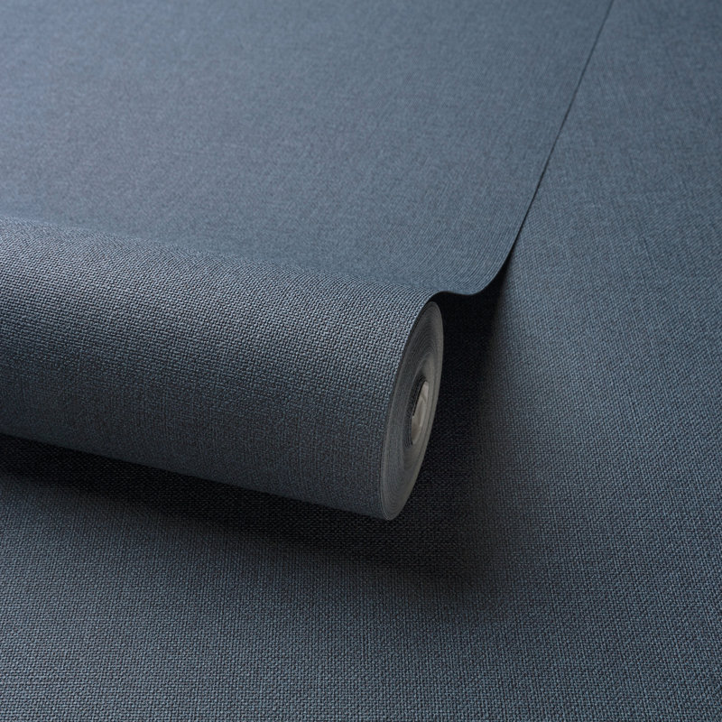 Textured Plain Wallpaper Roll, Navy