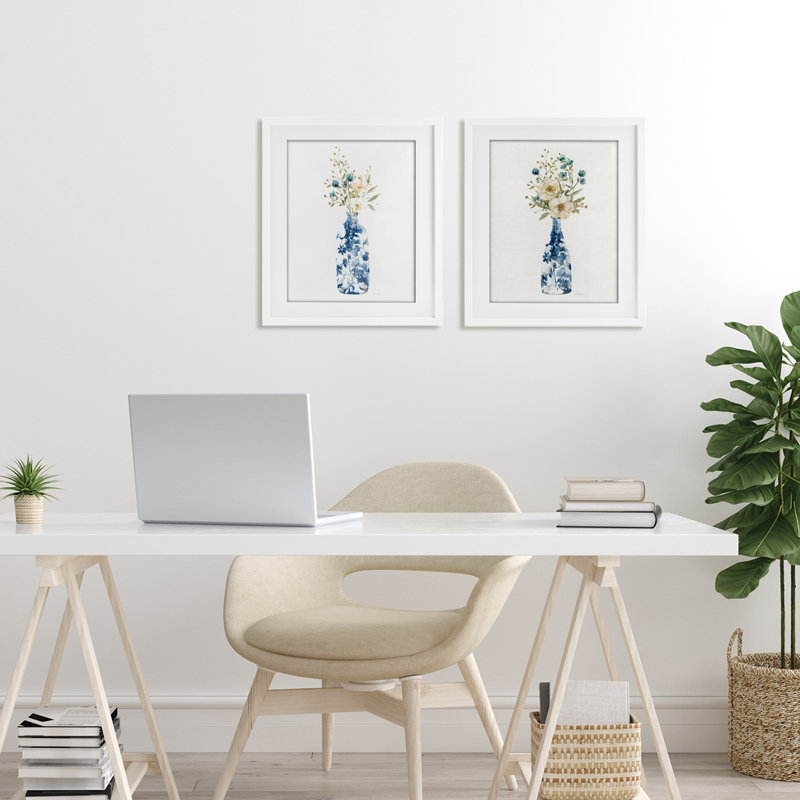 «Chinoiserie Blooms White Bouquets», ensemble de 2 impressions encadrées sous verre, design par Carol Robinson