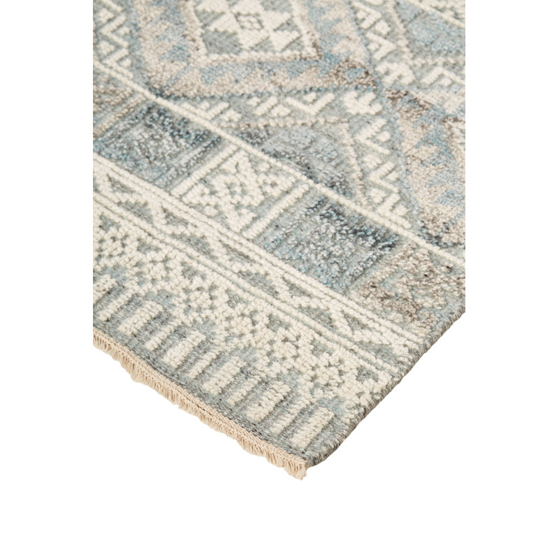 Tapis gris en laine et en coton noué à la main Authement, Rectangle 5 pi 6 po x 8 pi 6 po