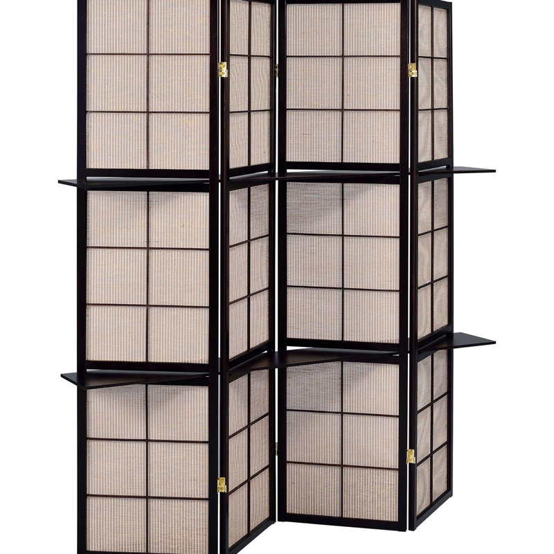 4 paravents pliables avec brun clair et cappuccino avec tablettes de rangement fonctionnelles
