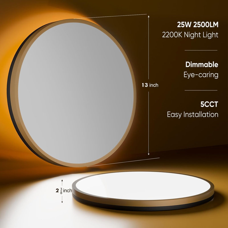 13-Inch White Gold LED Flush Mount Ceiling Light with Remote