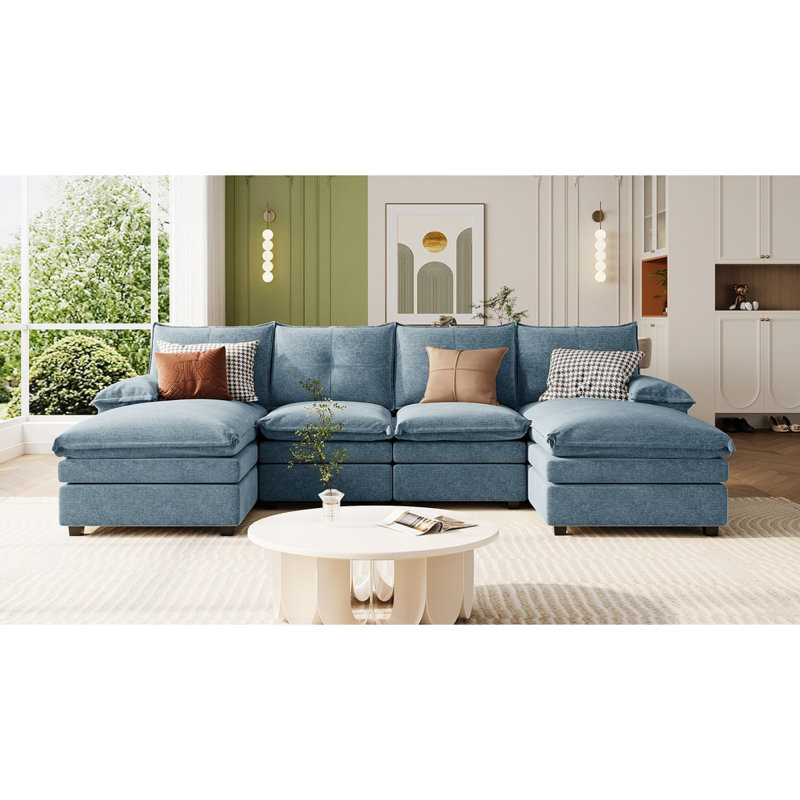 Canapé modulaire en U en chenille avec accoudoirs réglables, Bleu