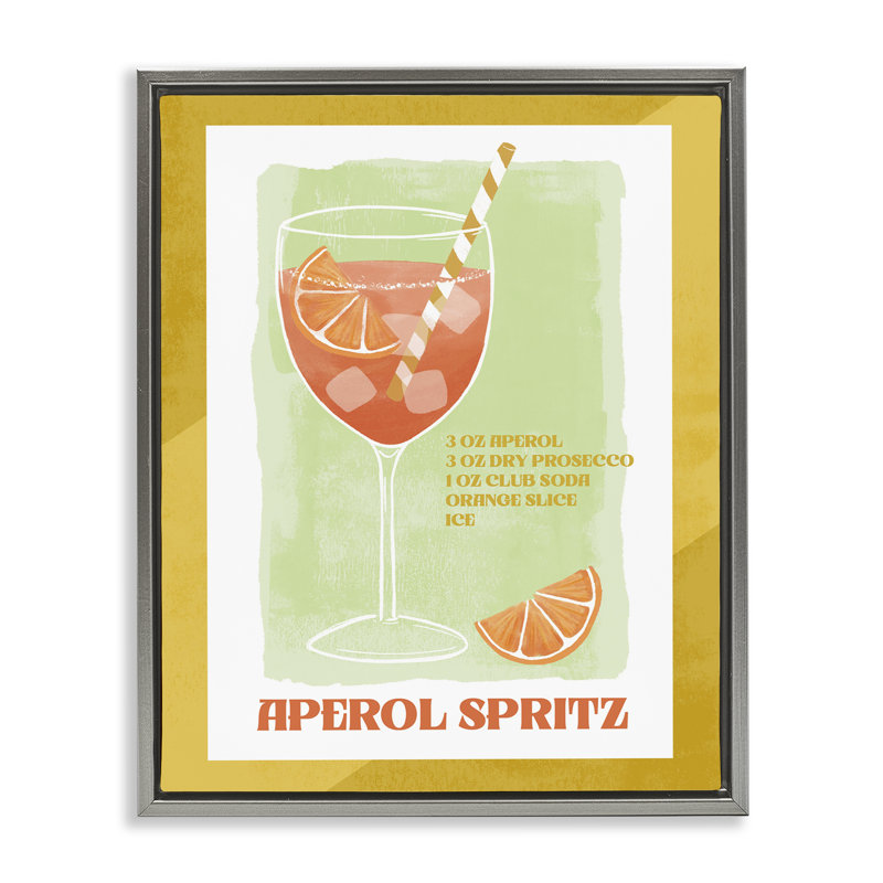  Art mural rétro sur toile «Aperol Spirz Recipe» par Deane Beesley, H 31 po x l 25 po, Cadre flottant gris lustré