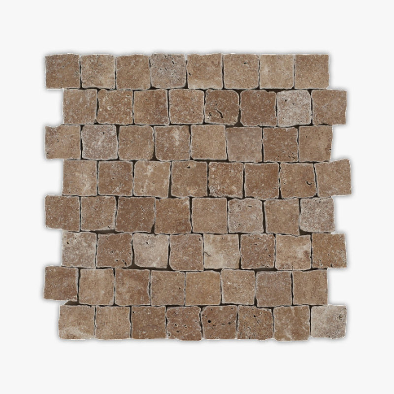 Noce Tumbled Salzburg Travertine Mosaic, Brown