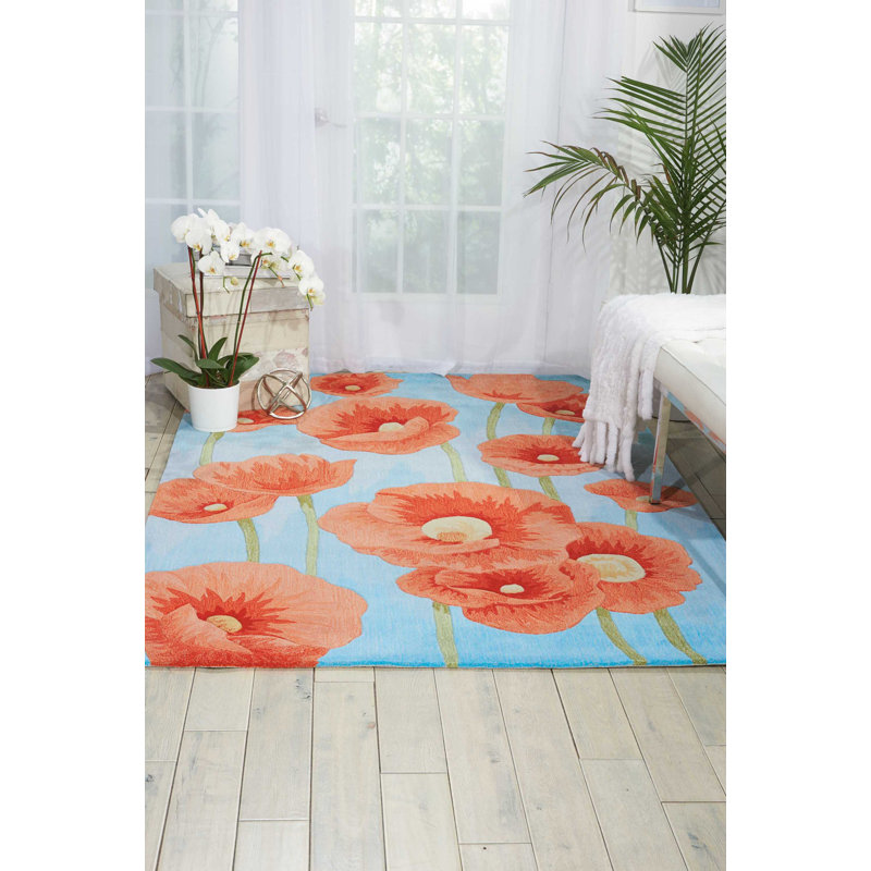 Tapis bleu fait à la main Asoncion, Rectangle 3 pi 6 po x 5 pi 6 po
