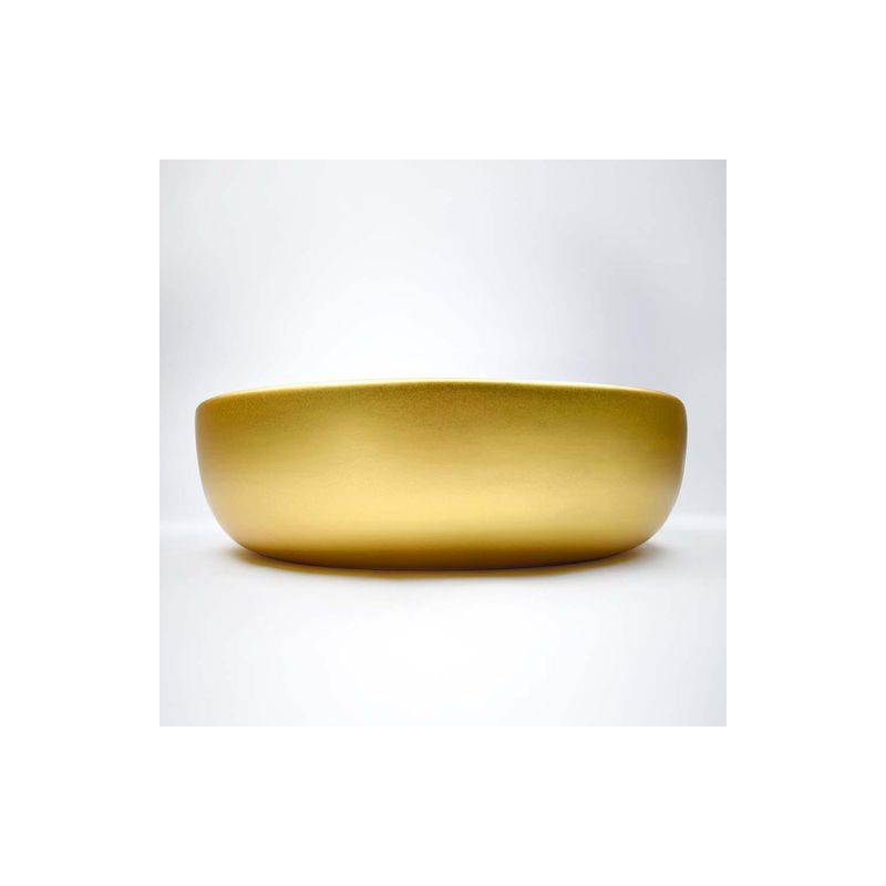 Bliss Ceramic Round Drop-In Bathroom Sink, Matte Gold/White