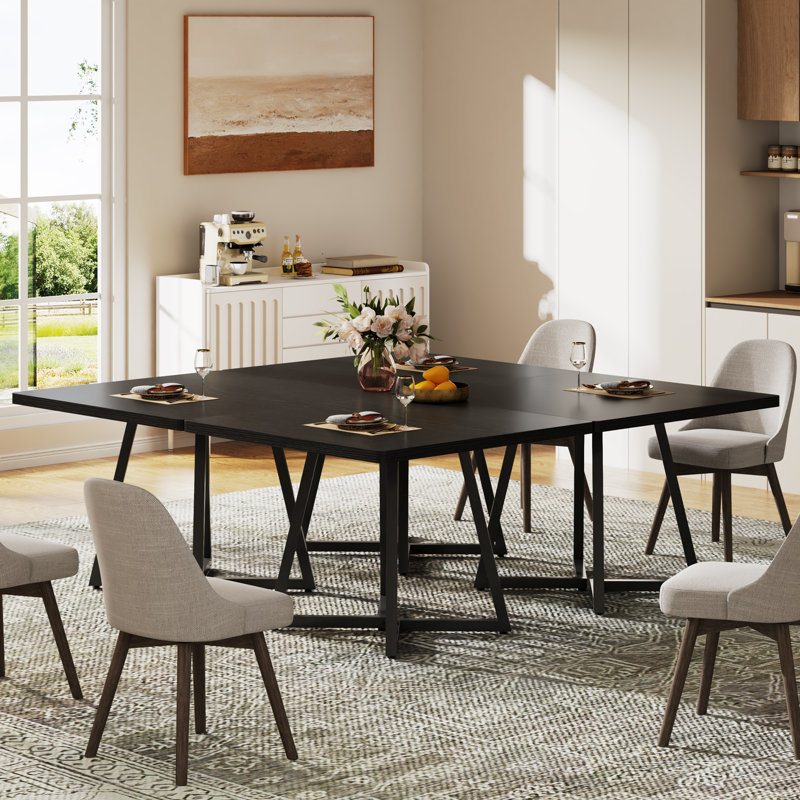 Square Kitchen Dining Table Set of 2, Industrial Dinner Table with Metal Base, Black